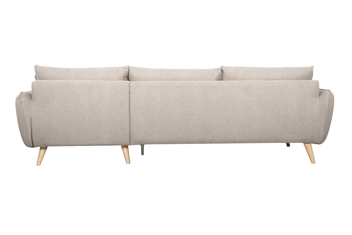 Canap� d'angle droit scandinave 5 places en tissu beige et bois clair CREEP