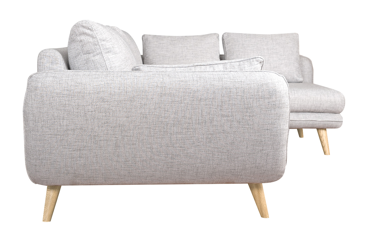 Canap� d'angle droit scandinave 5 places en tissu gris clair chin� et bois clair CREEP
