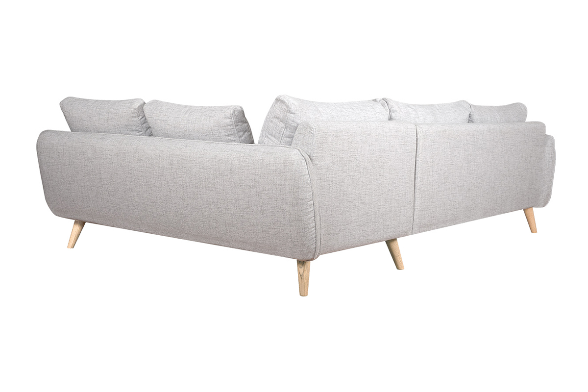 Canap� d'angle droit scandinave 5 places en tissu gris clair chin� et bois clair CREEP