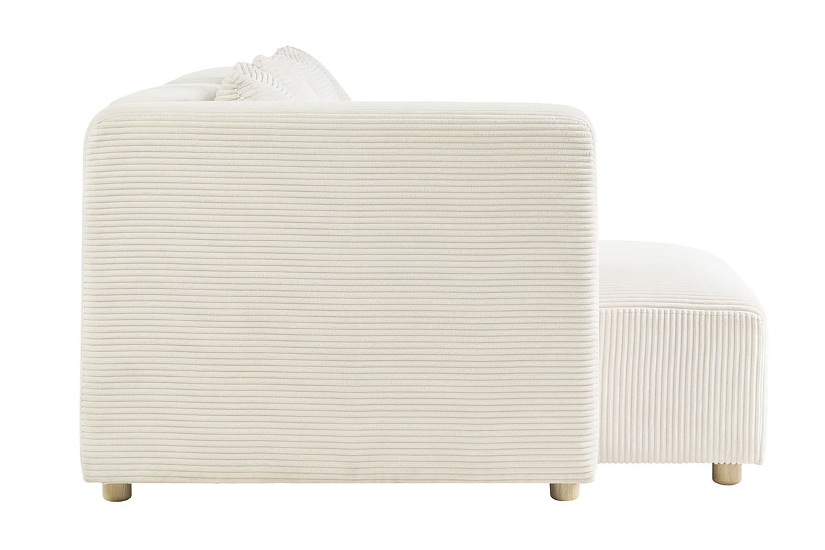 Canap� d'angle gauche 3 places en tissu velours c�tel� beige et bois clair HARLEM