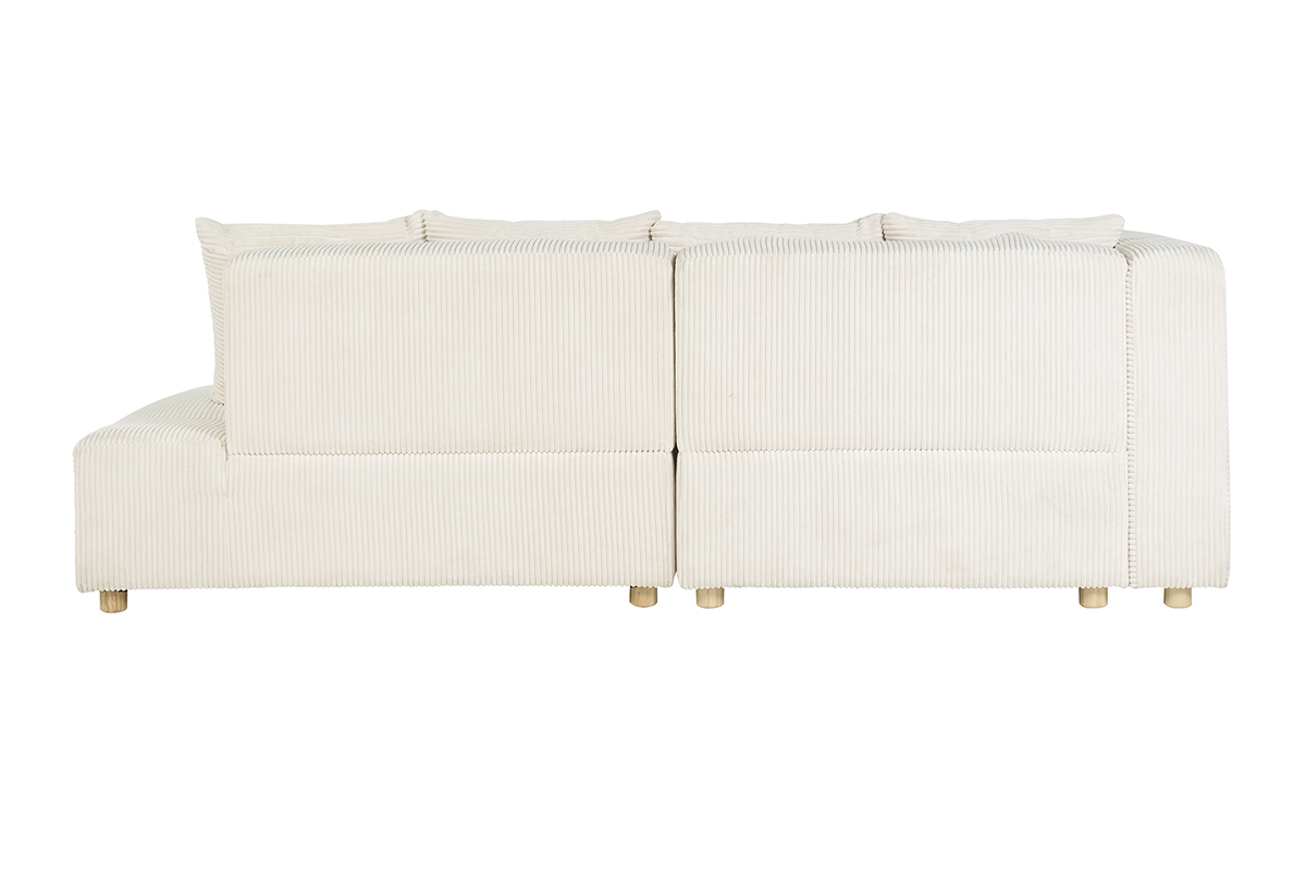 Canap� d'angle gauche 3 places en tissu velours c�tel� beige et bois clair HARLEM