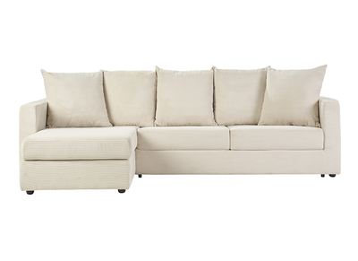 Canap&eacute; d'angle gauche convertible 4 places en tissu velours c&ocirc;tel&eacute; beige avec matelas 13 cm BACIO