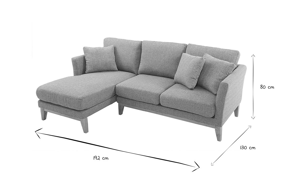 Canap� d'angle gauche d�houssable scandinave 3-4 places en tissu gris clair et bois clair OSLO