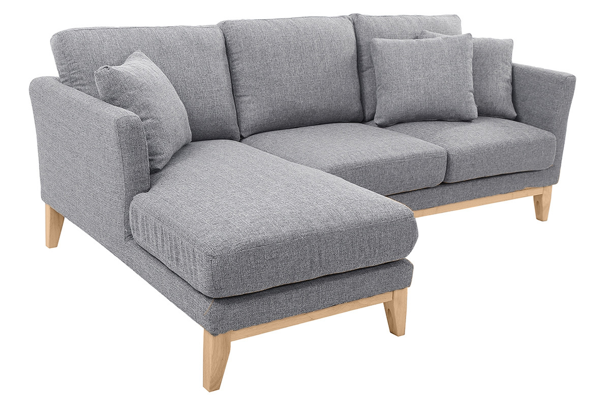 Canap� d'angle gauche d�houssable scandinave 3-4 places en tissu gris clair et bois clair OSLO