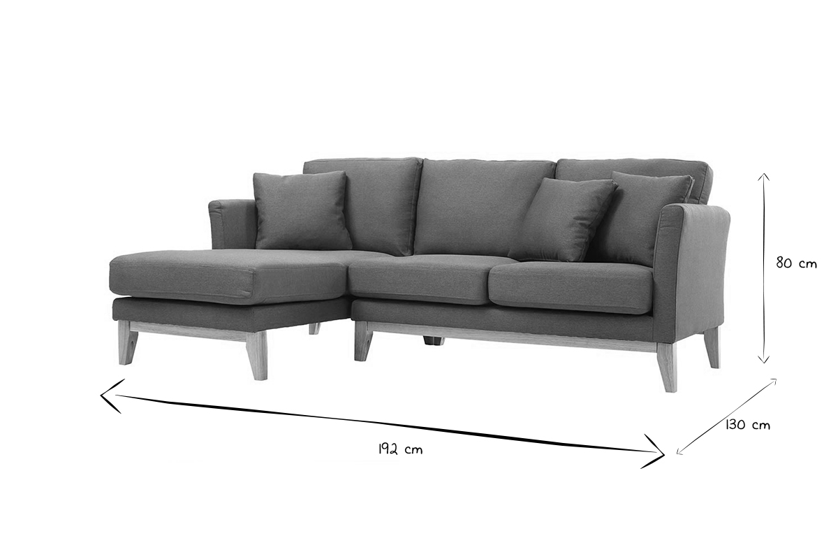 Canap� d'angle gauche d�houssable scandinave en tissu vert de gris et bois clair 3-4 places OSLO