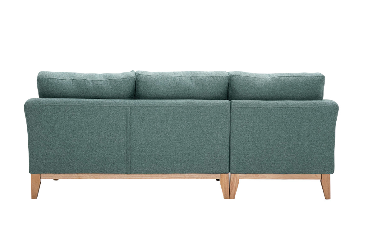 Canap� d'angle gauche d�houssable scandinave en tissu vert de gris et bois clair 3-4 places OSLO