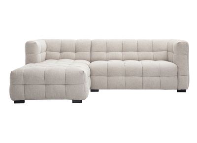 Canap&eacute; d'angle gauche design 3 places en tissu effet velours textur&eacute; beige CORTO