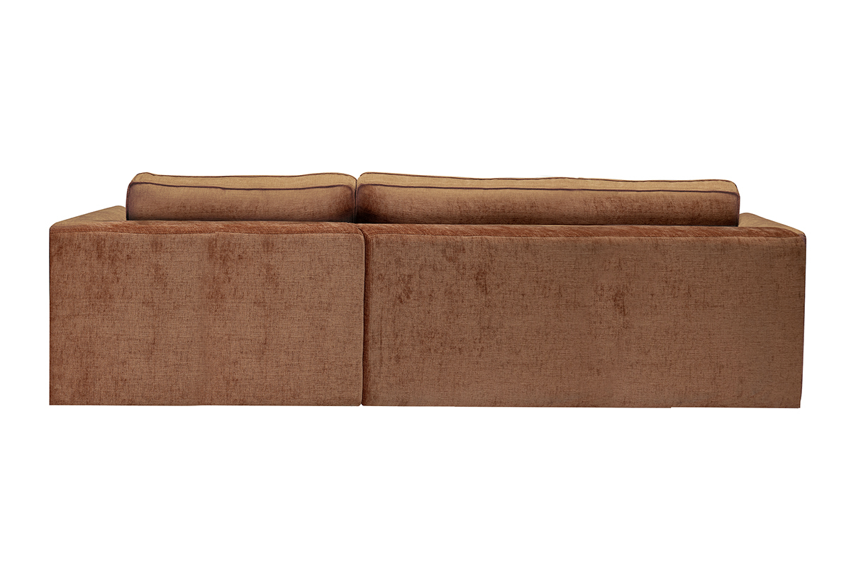 Canap� d'angle gauche en velours textur� terre br�l�e, vue arri�re.