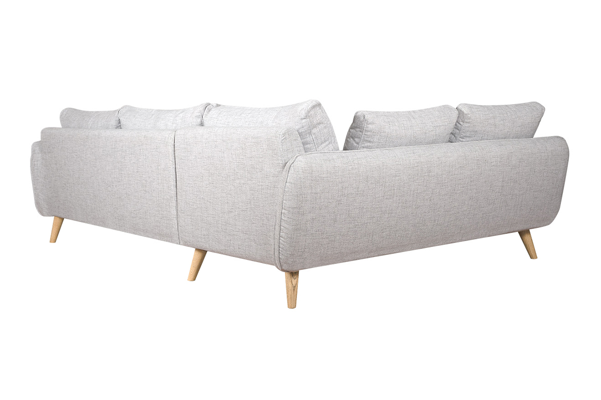 Canap� d'angle gauche scandinave 5 places en tissu gris clair chin� et bois clair CREEP