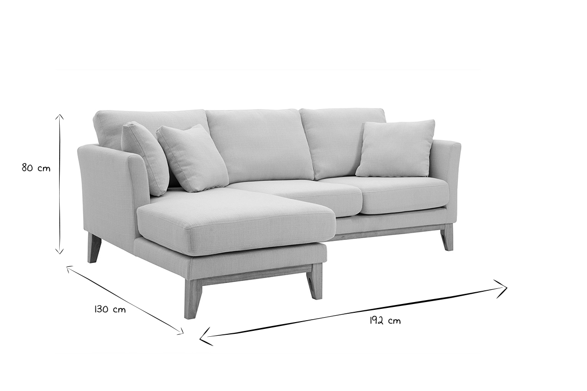 Dimensions du canap� d'angle gauche scandinave OSLO en noir et blanc, 192 cm x 130 cm x 80 cm.
