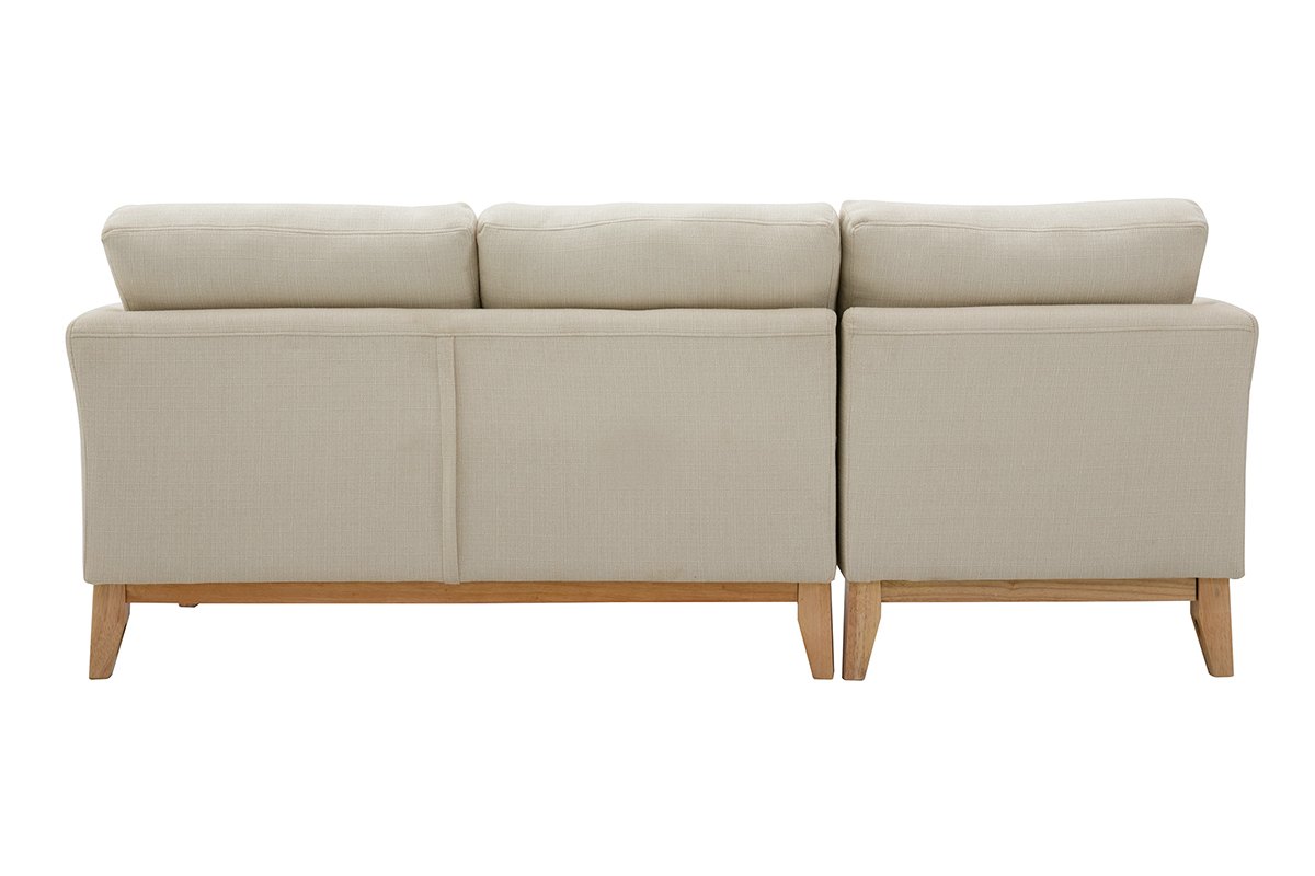 Vue de dos du canap� d'angle gauche scandinave en tissu beige et bois clair