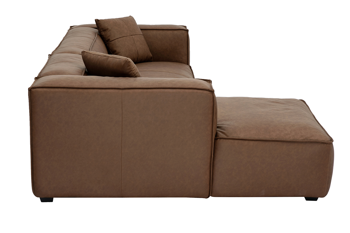 Canap� d'angle gauche en cuir marron, vue de c�t�.