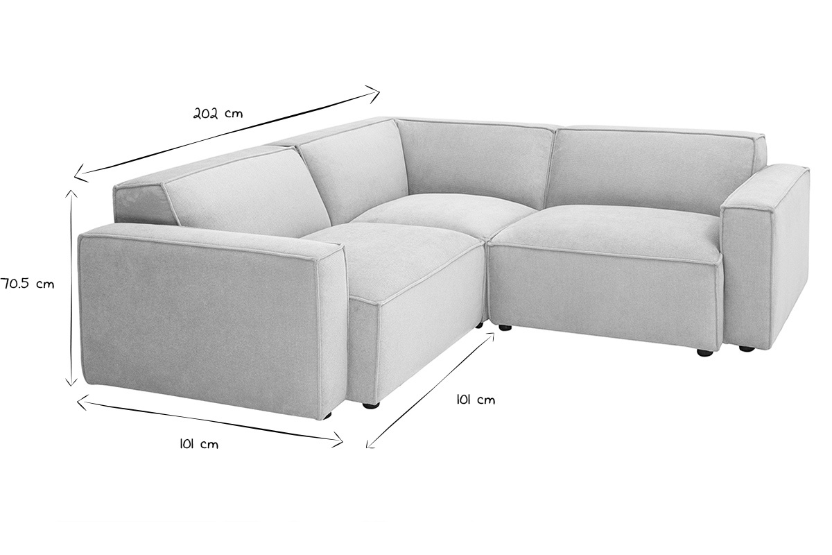 Canap� d'angle 3 places noir et blanc avec dimensions 202 x 101 x 70,5 cm.