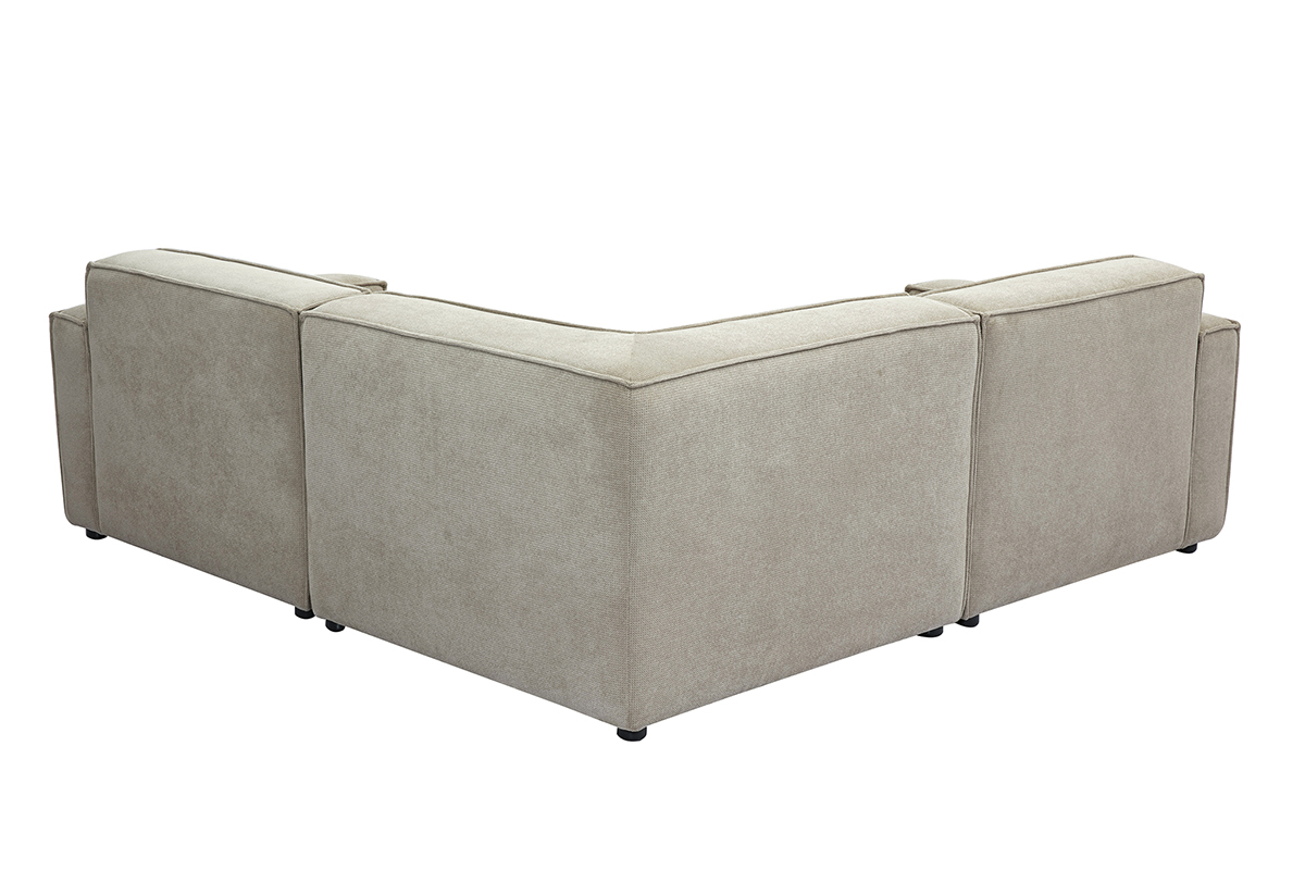 Canap� d'angle modulable en tissu beige, vue de dos.