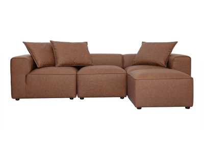 Canap&eacute; d'angle modulable 4 places en cuir marron FERGUS