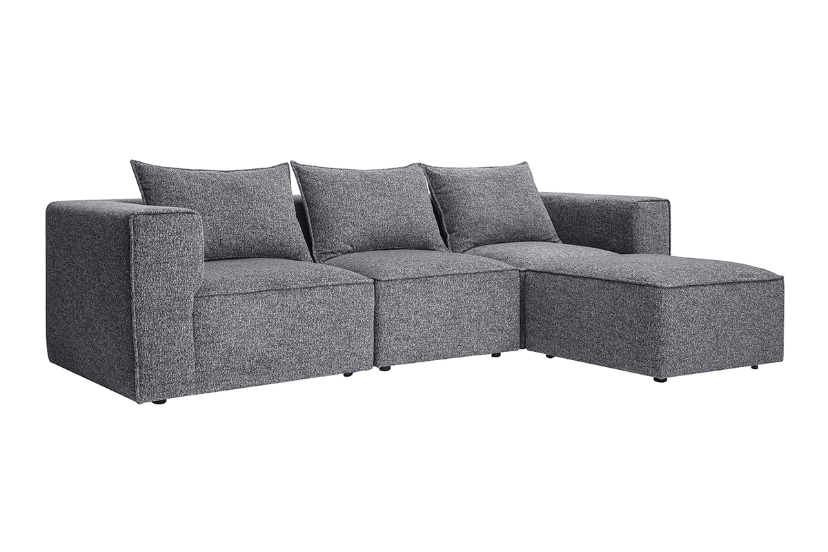 Canap� d'angle modulable 4 places en tissu chin� gris fonc� KERRY