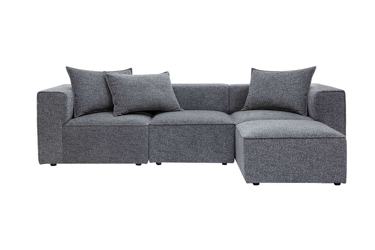 Canap� d'angle modulable 4 places en tissu chin� gris fonc� KERRY