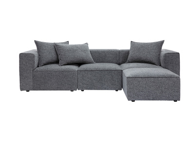 Canap&eacute; d'angle modulable 4 places en tissu chin&eacute; gris fonc&eacute; KERRY