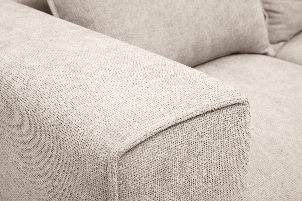 D�tail du tissu effet velours textur� beige du canap� d'angle modulable KERRY