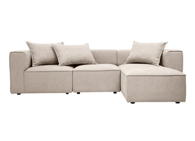 Canap&eacute; d'angle modulable 4 places en tissu effet velours textur&eacute; beige KERRY