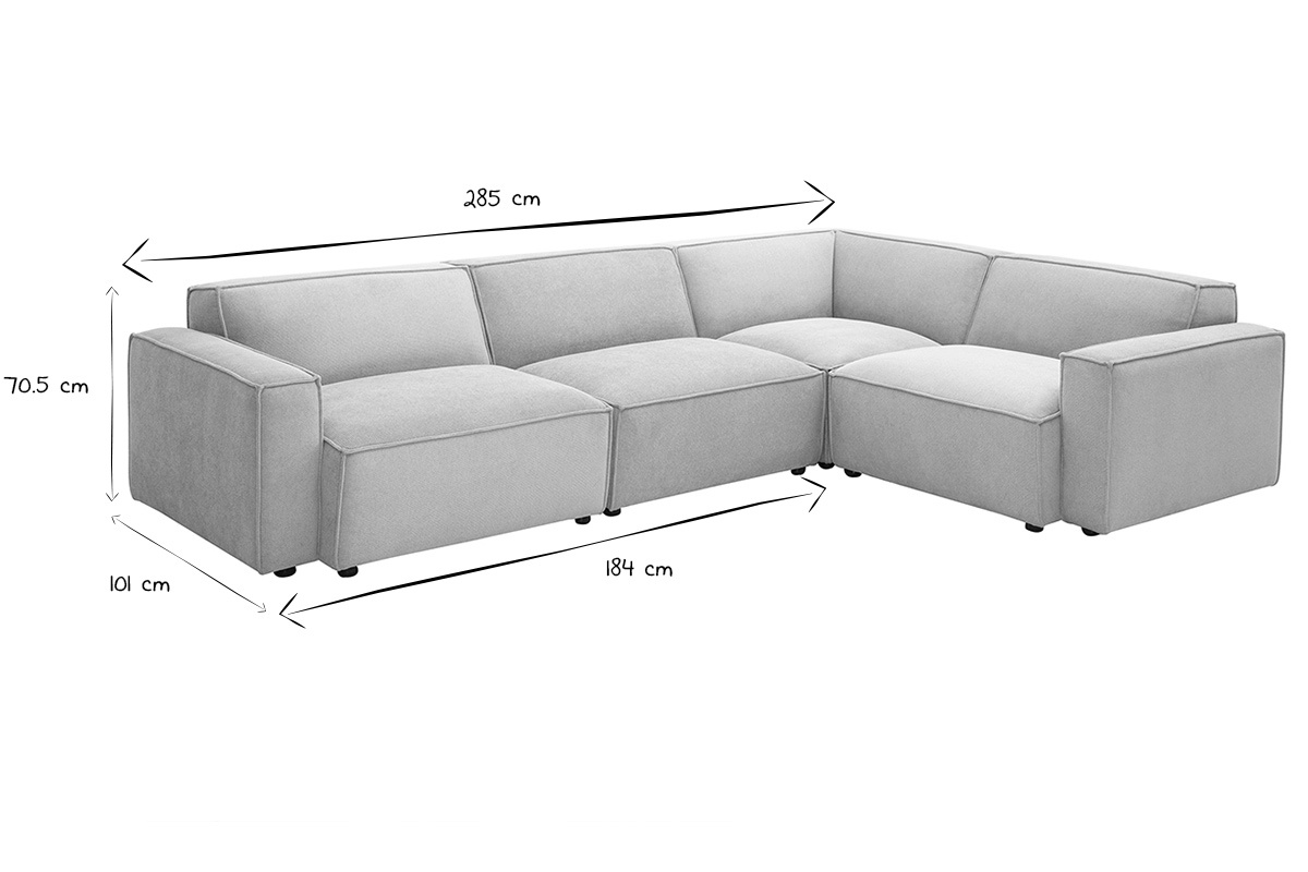 Dimensions du canap� d'angle modulable 5 places SPLIT en tissu beige, L285 x P101-202 x H70,5 cm
