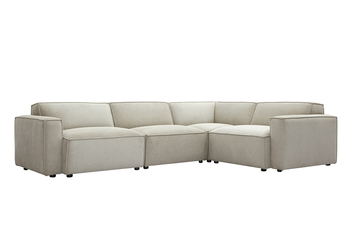 Canap� d'angle modulable 5 places en tissu effet velours textur� beige