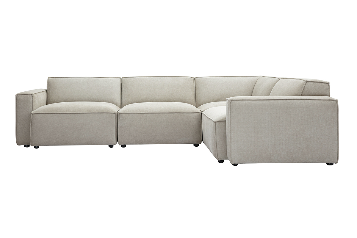Canap� d'angle modulable 5 places en tissu beige effet velours SPLIT