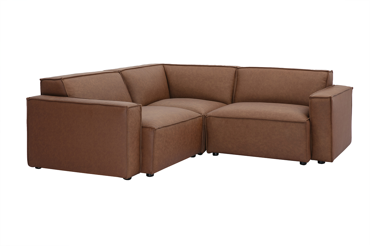 Canap� d'angle modulable 3 places en cuir marron vintage SPLIT, vue de c�t�.