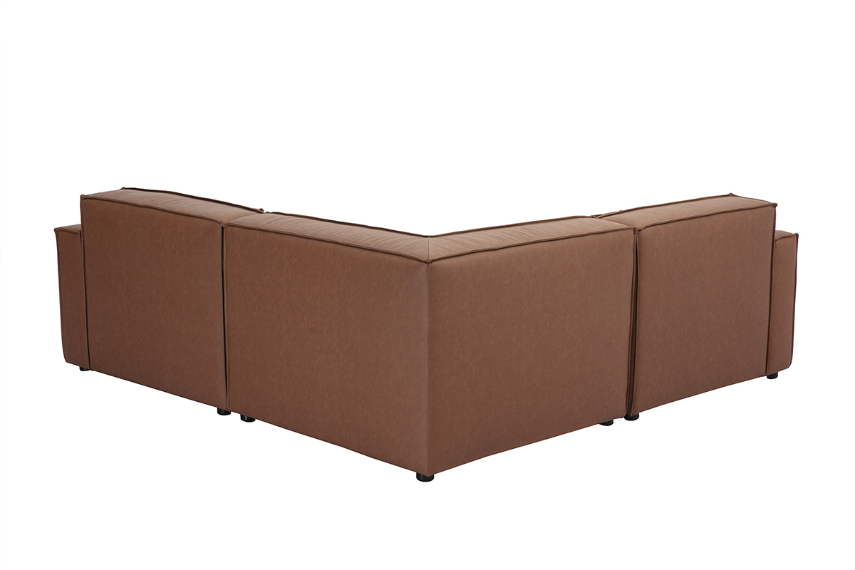 Canap� d'angle modulable 3 places en cuir marron SPLIT, vue de dos.