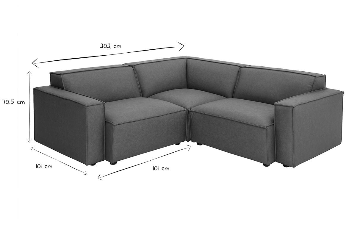 Canap� d'angle modulable 3 places en cuir marron avec dimensions L202 x P101-202 x H70,5 cm