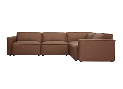 Canap&eacute; d'angle modulable vintage 5 places en cuir marron SPLIT