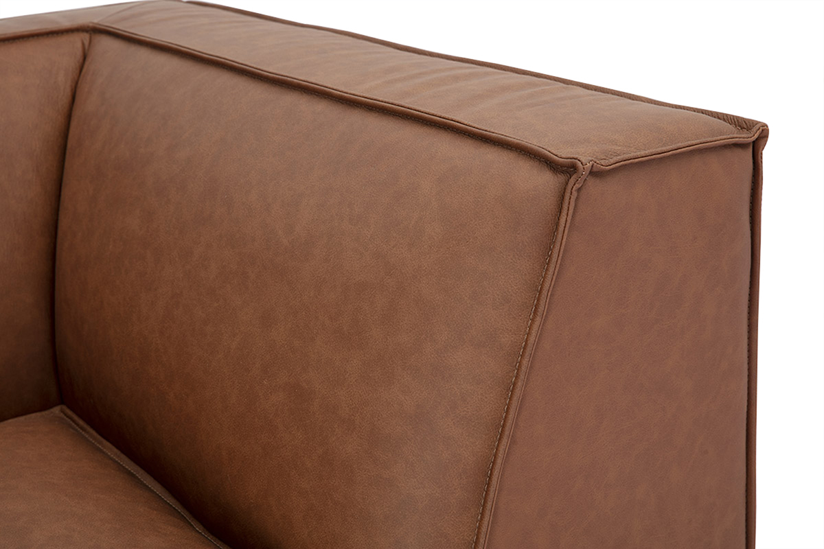 Focus sur canap� d'angle modulable vintage en cuir marron