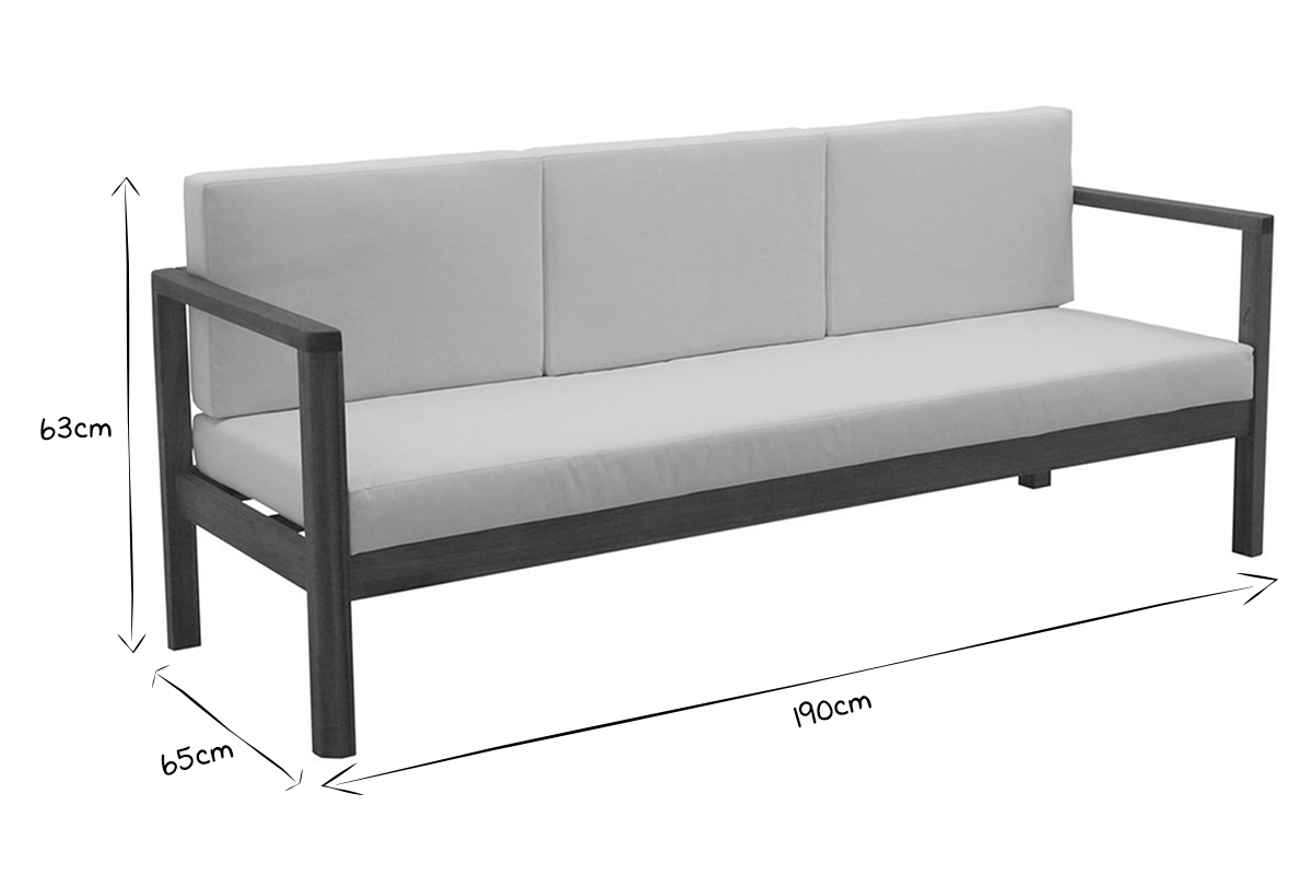 Canap� de jardin 3 places en bois massif et coussins d�houssables beige naturel L190 cm AKIS