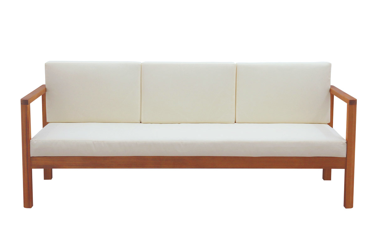 Canap� de jardin 3 places en bois massif et coussins d�houssables beige naturel L190 cm AKIS