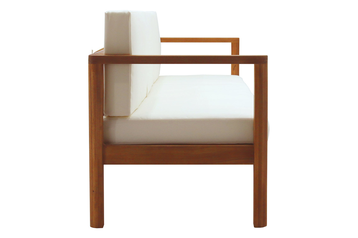 Canap� de jardin 3 places en bois massif et coussins d�houssables beige naturel L190 cm AKIS
