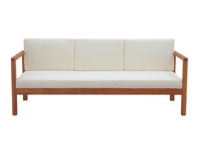Canap&eacute; de jardin 3 places en bois massif et coussins d&eacute;houssables beige naturel L190 cm AKIS