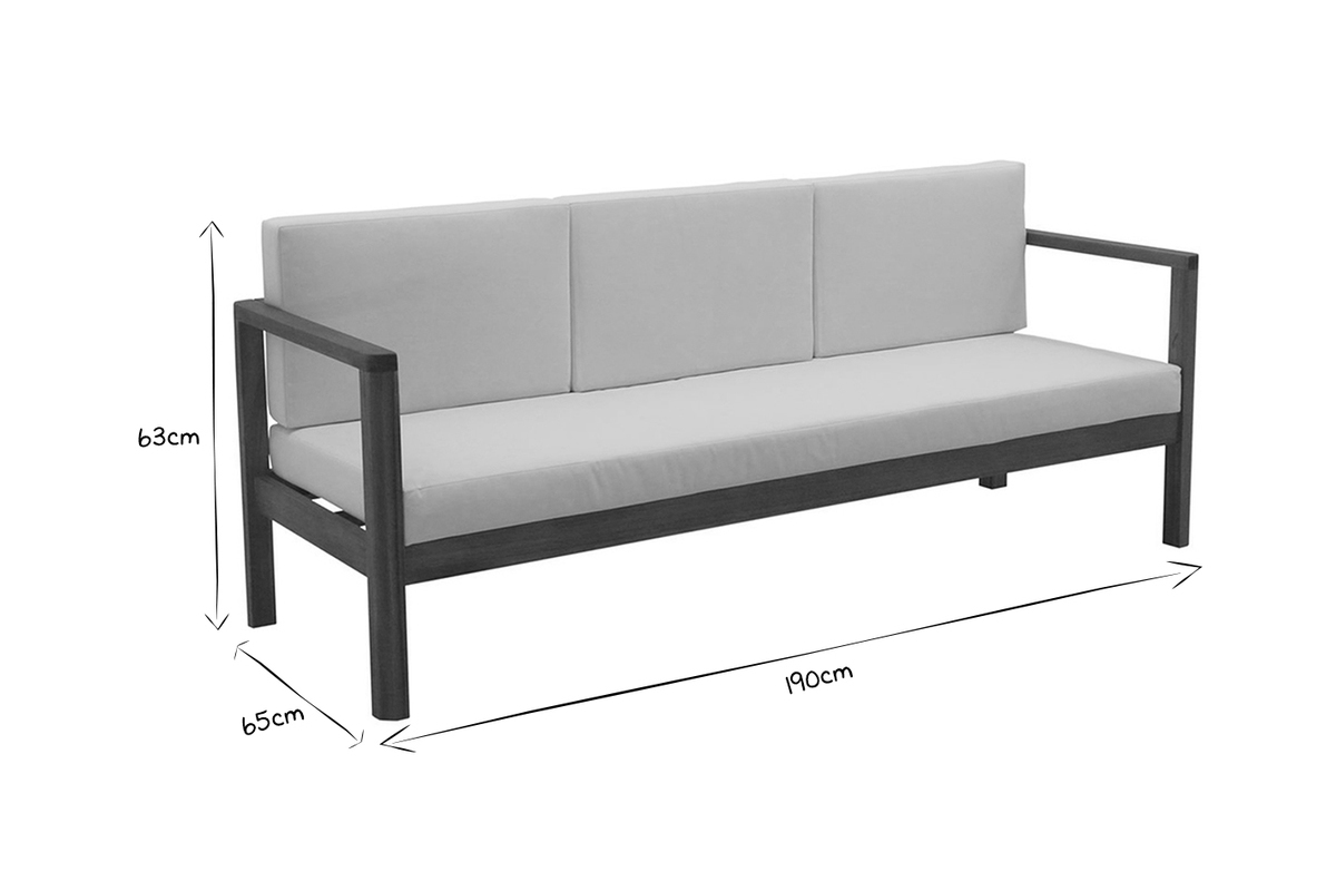 Canap� de jardin 3 places en bois massif et coussins d�houssables taupe L190 cm AKIS