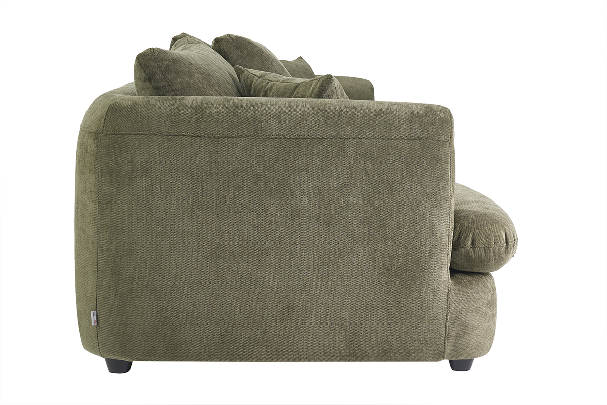 Canap� d�houssable 3-4 places design haricot en tissu vert kaki, vue de profil