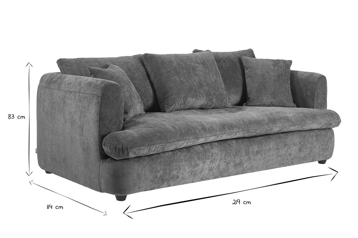 Dimensions du canap� d�houssable design haricot en tissu velours textur� vert kaki, vue de profil