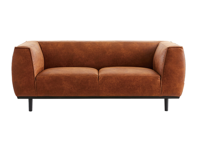Canap&eacute; design 2-3 places en cuir aspect vieilli marron cognac MORRIS