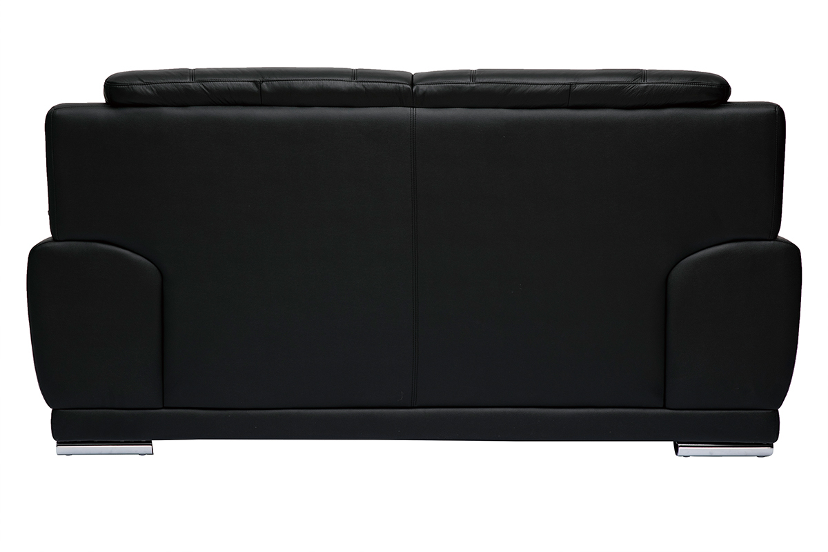 Canap� design 2 places en cuir noir et acier chrom� TAMARA