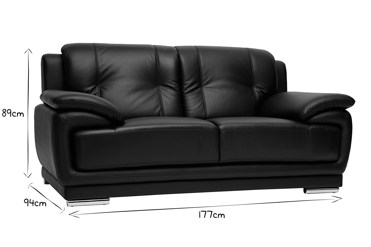 Canap� design 2 places en cuir noir et acier chrom� TAMARA