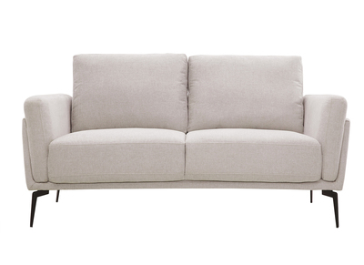 Canap&eacute; design 2 places en tissu effet velours textur&eacute; beige et m&eacute;tal noir MOSCO