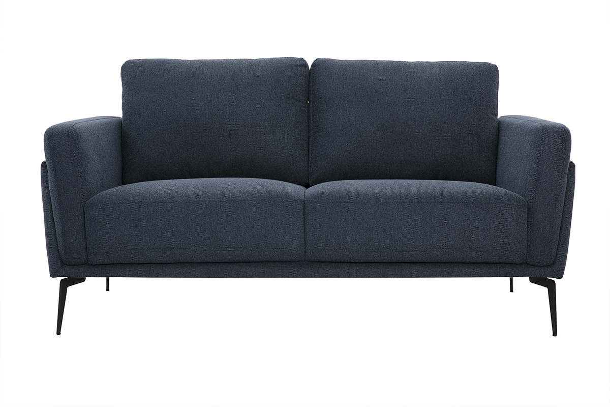Canap� design 2 places en tissu effet velours textur� bleu fonc� et m�tal noir MOSCO