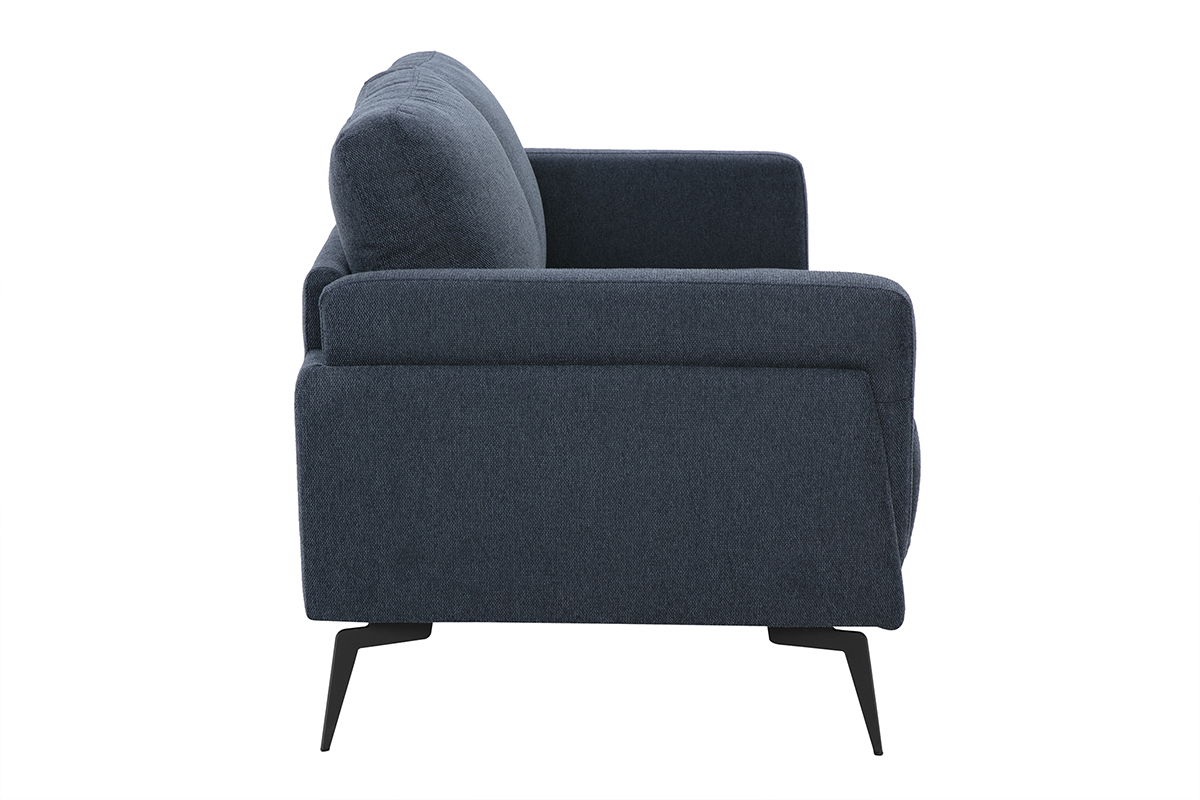 Canap� design 2 places en tissu effet velours textur� bleu fonc� et m�tal noir MOSCO