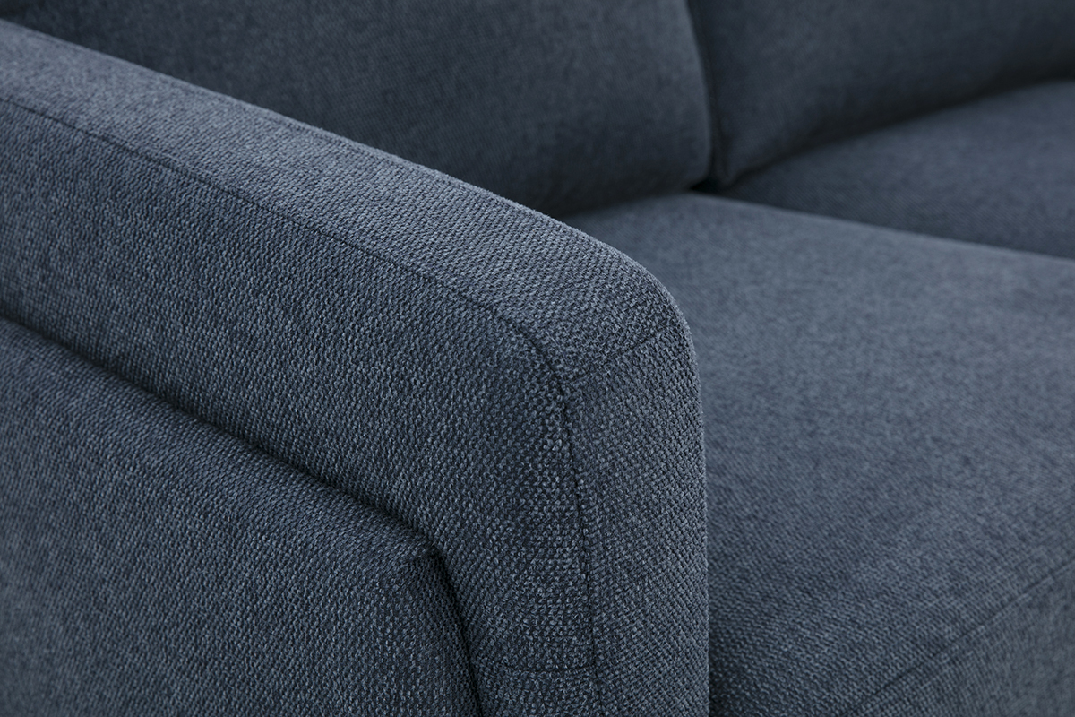 Canap� design 2 places en tissu effet velours textur� bleu fonc� et m�tal noir MOSCO