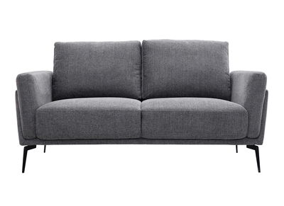Canap&eacute; design 2 places en tissu effet velours textur&eacute; gris fonc&eacute; et m&eacute;tal noir MOSCO