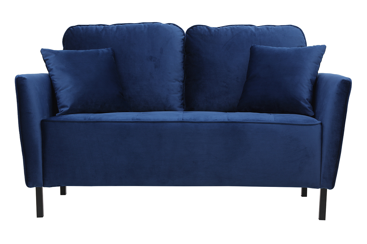 Canap� design 2 places en tissu velours bleu nuit et m�tal noir BEKA