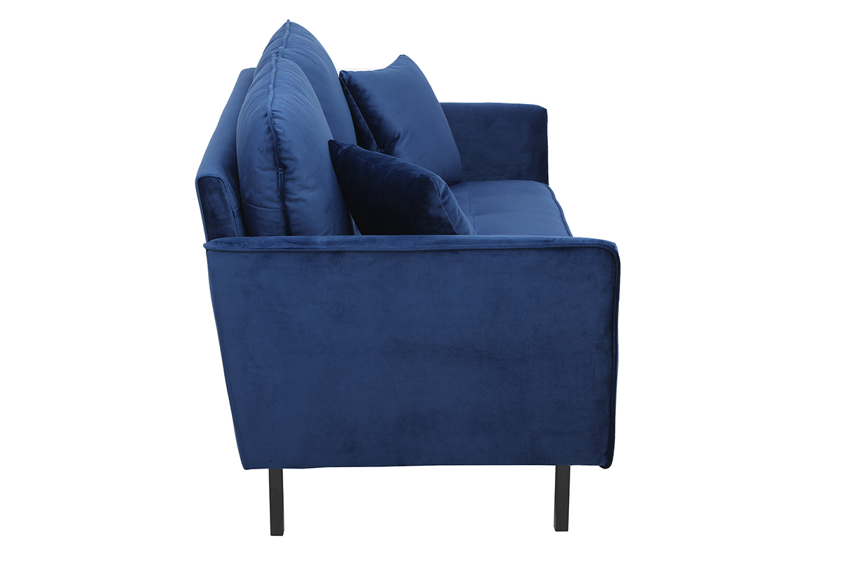 Canap� design 2 places en tissu velours bleu nuit et m�tal noir BEKA
