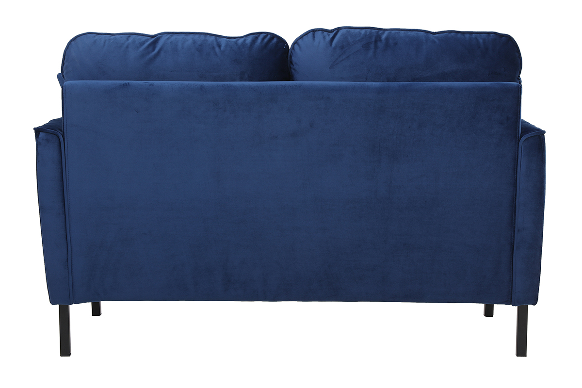 Canap� design 2 places en tissu velours bleu nuit et m�tal noir BEKA